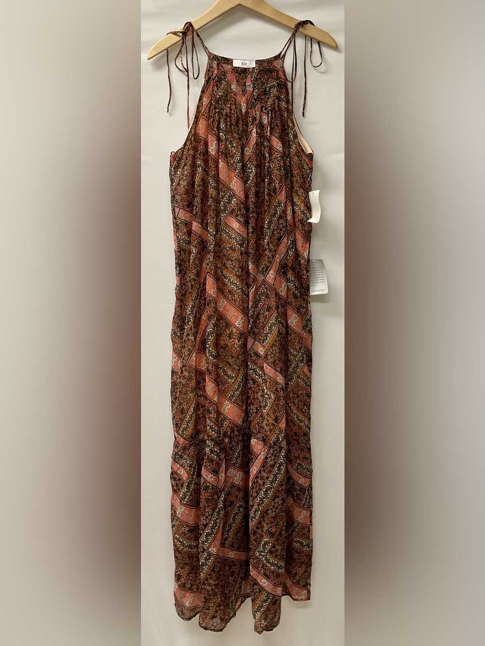 Brand New-NSR Women's Maxi Dress in Rust and Brown Patchwork Print